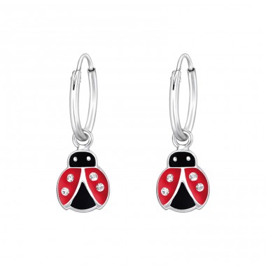 Hanging Ladybug - 925 Sterling Silver Children Hoops A4S42914