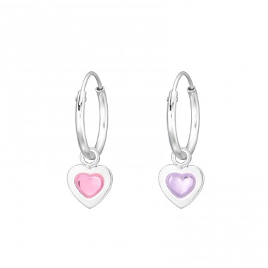 Hanging Heart - 925 Sterling Silver Children Hoops A4S42920