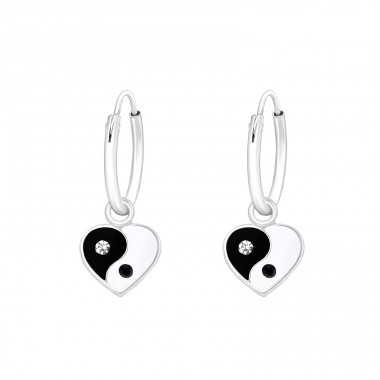 Hanging Yin-Yang Heart - 925 Sterling Silver Children Hoops A4S42926