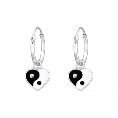 Hanging Yin-Yang Heart - 925 Sterling Silver Children Hoops A4S42926