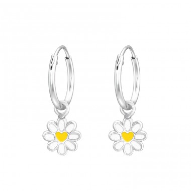 Hanging Daisy Flower - 925 Sterling Silver Children Hoops A4S43196