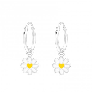 Hanging Daisy Flower - 925 Sterling Silver Children Hoops A4S43196