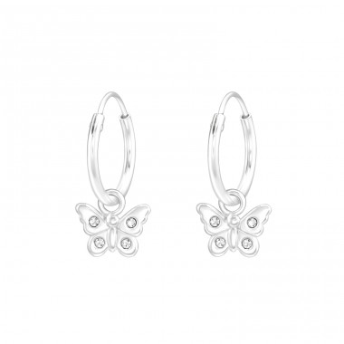 Hanging Butterfly - 925 Sterling Silver Children Hoops A4S43200