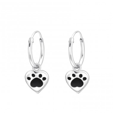 Heart Paw Print - 925 Sterling Silver Children Hoops A4S43447