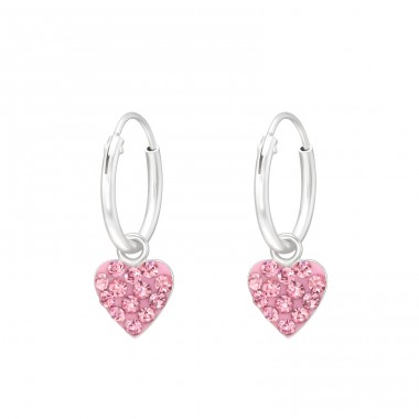 Crystal Heart - 925 Sterling Silver Children Hoops A4S46389