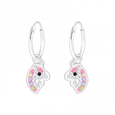 Unicorn with Crystals - 925 Sterling Silver Children Hoops A4S46820