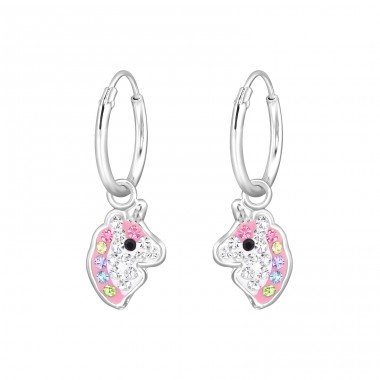 Unicorn with Crystals - 925 Sterling Silver Children Hoops A4S46820