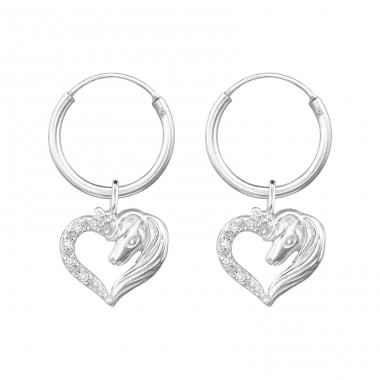 Unicorn In Heart - 925 Sterling Silver Children Hoops A4S48934