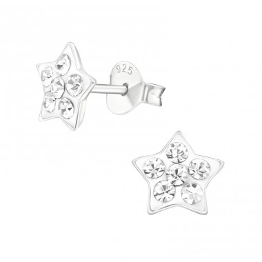 Star - 925 Sterling Silver Ear studs with stones A4S12906