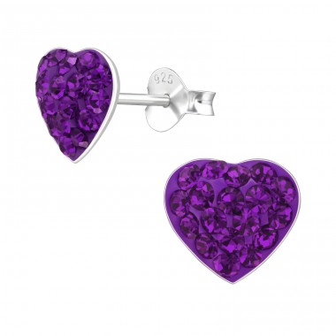 Heart - 925 Sterling Silver Ear studs with stones A4S13689