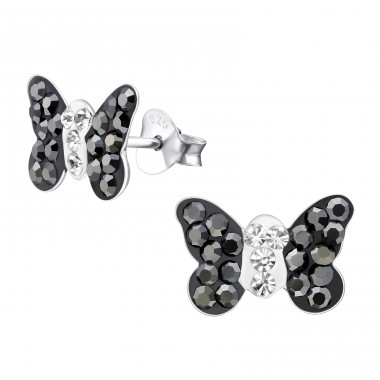 Black Butterfly - 925 Sterling Silver Ear studs with stones A4S14051