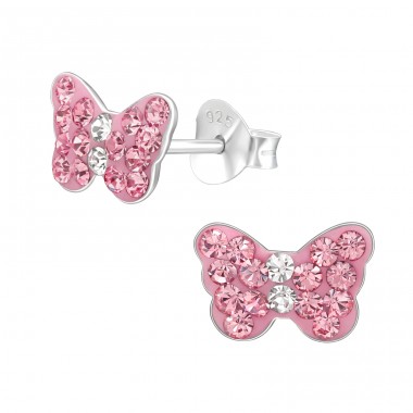 Butterfly - 925 Sterling Silver Ear studs with stones A4S15261