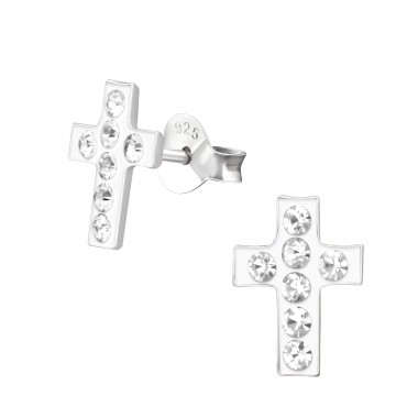 Cross - 925 Sterling Silver Ear studs with stones A4S15576