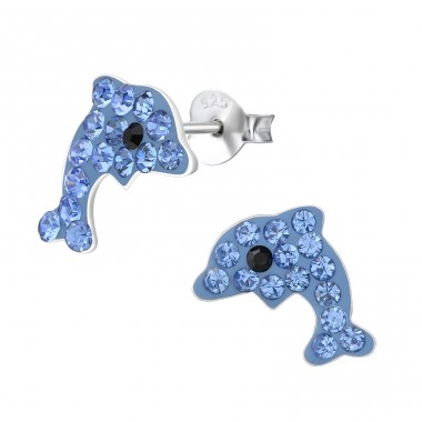 Dolphin - 925 Sterling Silver Ear studs with stones A4S15902