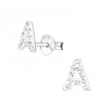 Initial A - 925 Sterling Silver Ear studs with stones A4S17545