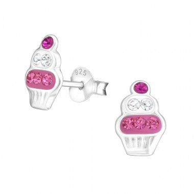 Cupcake - 925 Sterling Silver Ear studs with stones A4S17654