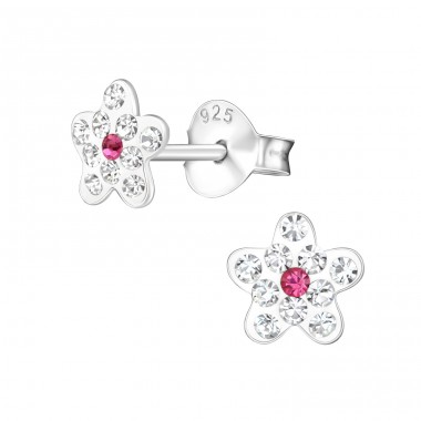 Flower - 925 Sterling Silver Ear studs with stones A4S17827