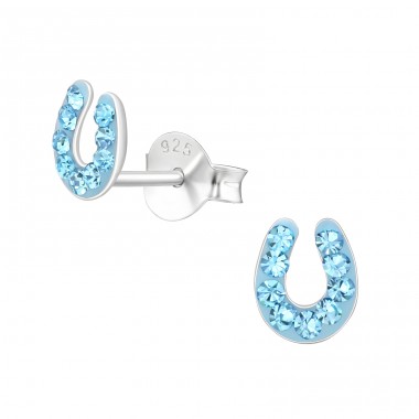 Horseshoe - 925 Sterling Silver Crystal Ear Studs A4S18304