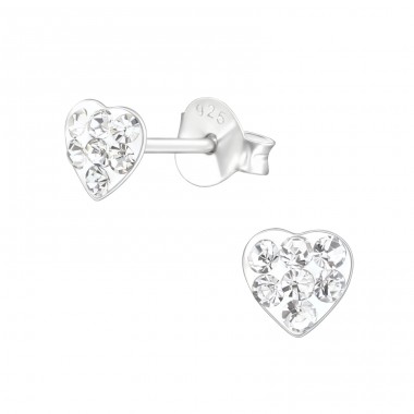 Heart - 925 Sterling Silver Crystal Ear Studs A4S18343