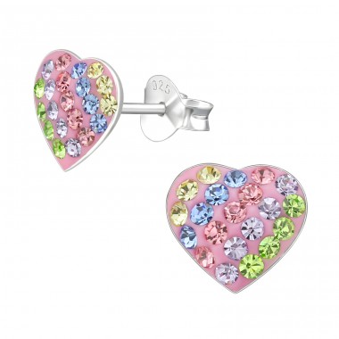 Heart - 925 Sterling Silver Ear studs with stones A4S18776