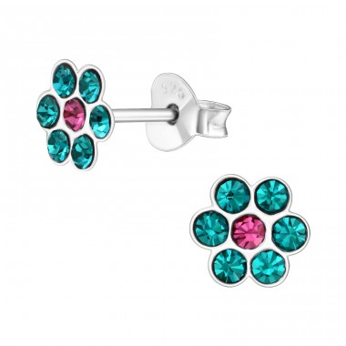 Flower - 925 Sterling Silver Ear studs with stones A4S19883