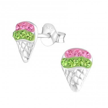 Ice Cream with stones - 925 Sterling Silver Ear Studs With Stones A4S19884