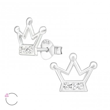 Crown - 925 Sterling Silver Ear studs with stones A4S20582