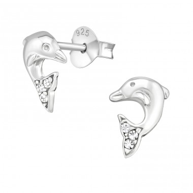 Dolphin - 925 Sterling Silver Ear studs with stones A4S21729