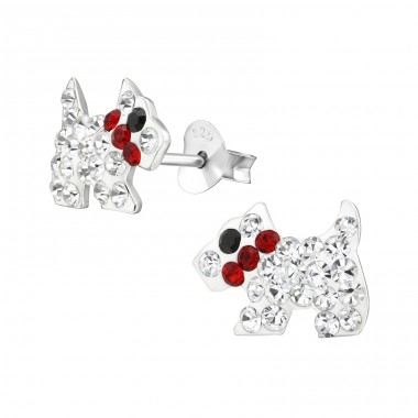 Dog - 925 Sterling Silver Ear studs with stones A4S21896