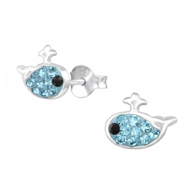 Whale - 925 Sterling Silver Ear studs with stones A4S22076