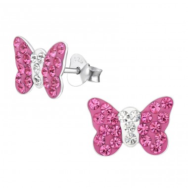 Butterfly - 925 Sterling Silver Ear studs with stones A4S2261