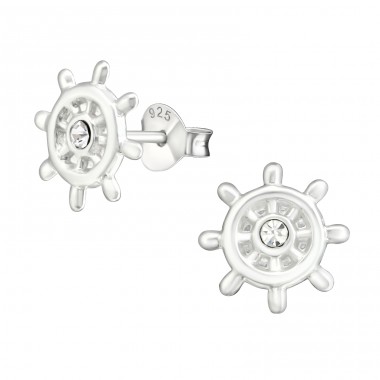 Ship's Wheel - 925 Sterling Silver Ear studs with stones A4S23296