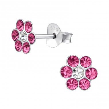 Flower - 925 Sterling Silver Ear studs with stones A4S24831