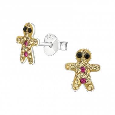 Gingerbread Man - 925 Sterling Silver Ear studs with stones A4S25104