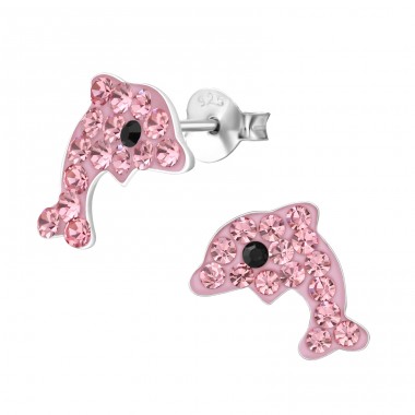 Dolphin - 925 Sterling Silver Ear studs with stones A4S2724