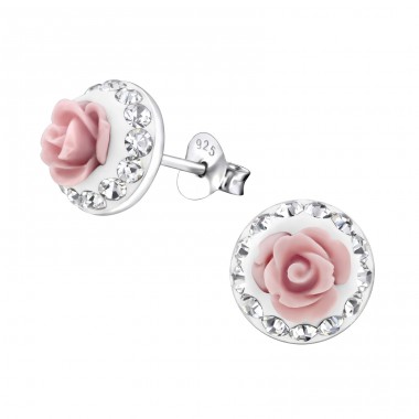 Rose - 925 Sterling Silver Ear studs with stones A4S27597