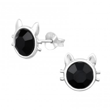 Cat - 925 Sterling Silver Ear studs with stones A4S30419