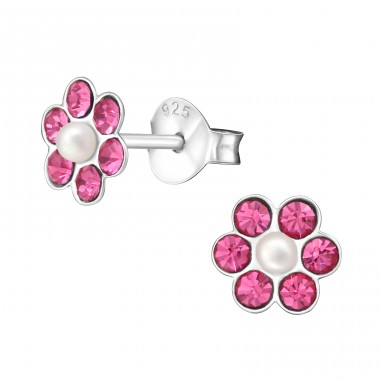 Flower - 925 Sterling Silver Ear studs with stones A4S30908