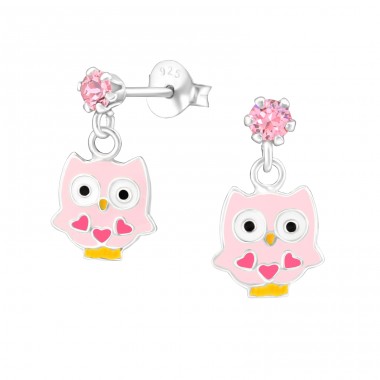 Hanging Owl - 925 Sterling Silver Ear studs with stones A4S32847