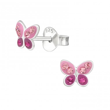 Butterfly - 925 Sterling Silver Ear studs with stones A4S33021