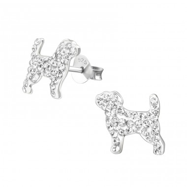 Dog - 925 Sterling Silver Ear studs with stones A4S33694