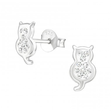 Cat - 925 Sterling Silver Ear studs with stones A4S37012