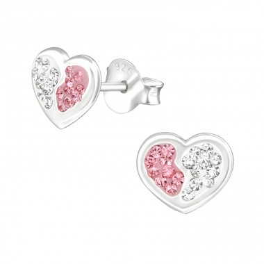 Heart - 925 Sterling Silver Ear studs with stones A4S37015