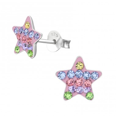 Star - 925 Sterling Silver Ear studs with stones A4S37032