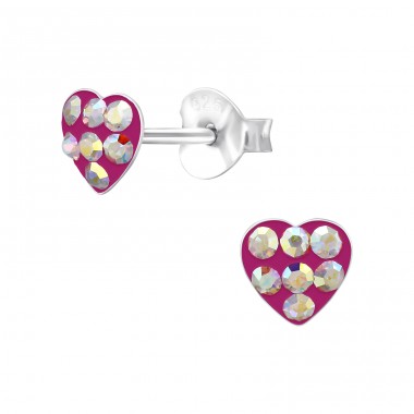 Heart - 925 Sterling Silver Crystal Ear Studs A4S38238