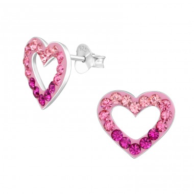 Heart - 925 Sterling Silver Crystal Ear Studs A4S38472