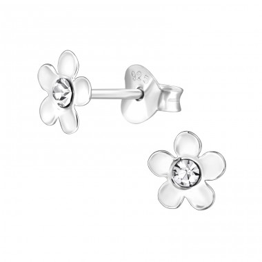 Flower - 925 Sterling Silver Ear studs with stones A4S3847