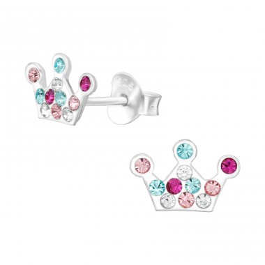 Crown - 925 Sterling Silver Ear studs with stones A4S38766