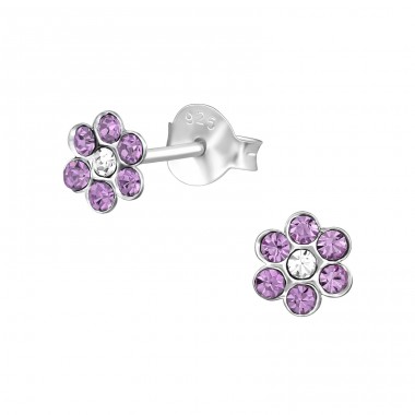 Flower - 925 Sterling Silver Ear studs with stones A4S39629