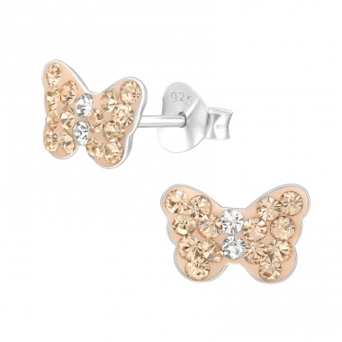 Butterfly - 925 Sterling Silver Ear studs with stones A4S40751